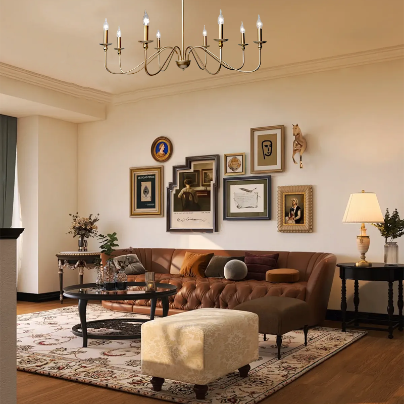 Royal Candle LED Gold 8-Head Chandelier for Living Room